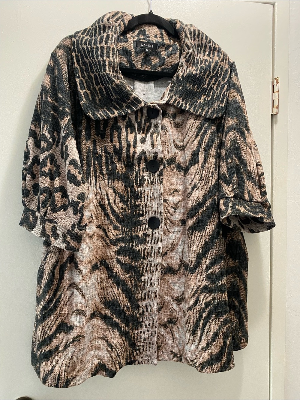 Damee Black and Tan Animal-Print Button Front Tunic